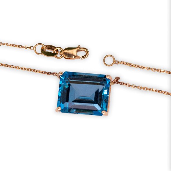 8.3cts London Blue Topaz Necklace in 14K Solid Gold | Fine Jewelry - Picture 1 of 8